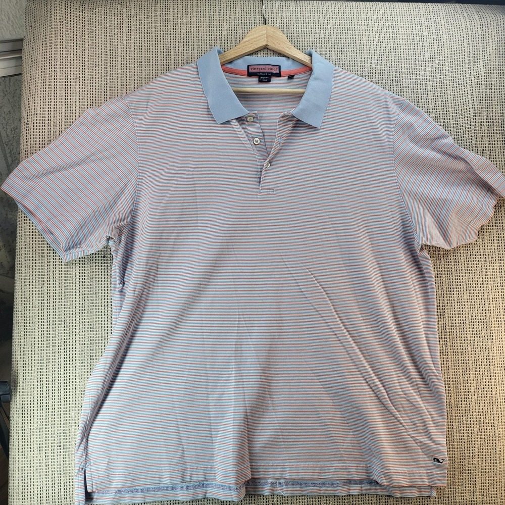 Vineyard Vines by Shep‎ & Ian Polo Shirt Mens 2XL Blue Stripe Mercerized Cotton